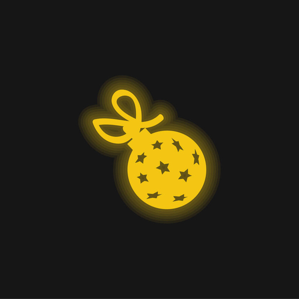 星とリボン付きのボール黄色の輝くネオンアイコン - ベクター画像