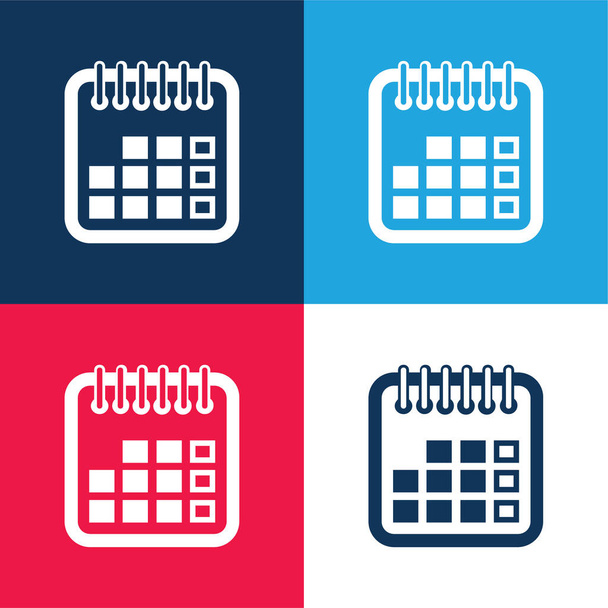 Calendario anual Símbolo azul y rojo conjunto de iconos mínimos de cuatro colores - Vector, Imagen