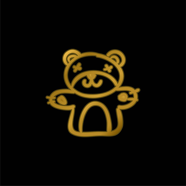 Bear Hand Drawn Animal Toy gold plated metalic icon or logo vector - Vector, Image
