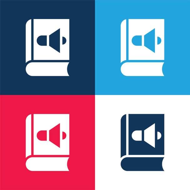 オーディオブック青と赤の4色の最小アイコンセット - ベクター画像