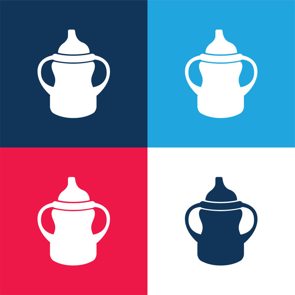 Baby Bottle Variant With Handle On Both Sides blue and red four color minimal icon set - Vector, Image
