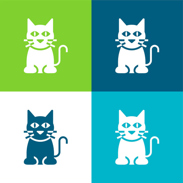 Black Cat Flat четырехцветный минимальный набор значков - Вектор,изображение