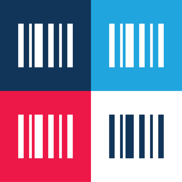 Código de barras azul y rojo conjunto de iconos mínimo de cuatro colores - Vector, Imagen