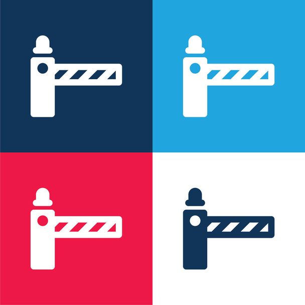 Bariera niebieski i czerwony zestaw czterech kolorów minimalny zestaw ikon - Wektor, obraz