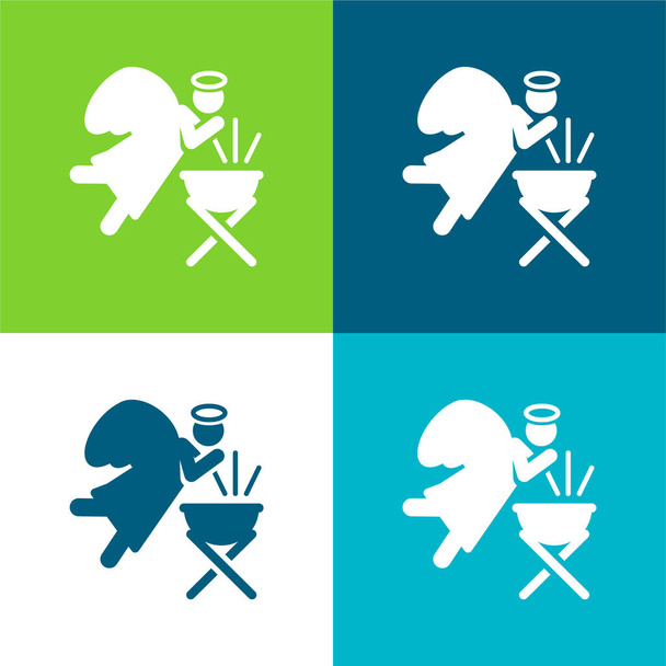 Angel Flat conjunto de iconos mínimos de cuatro colores - Vector, Imagen