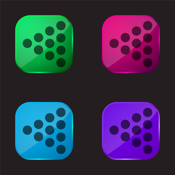 Bowling kolíky čtyři barevné skleněné tlačítko ikona - Vektor, obrázek