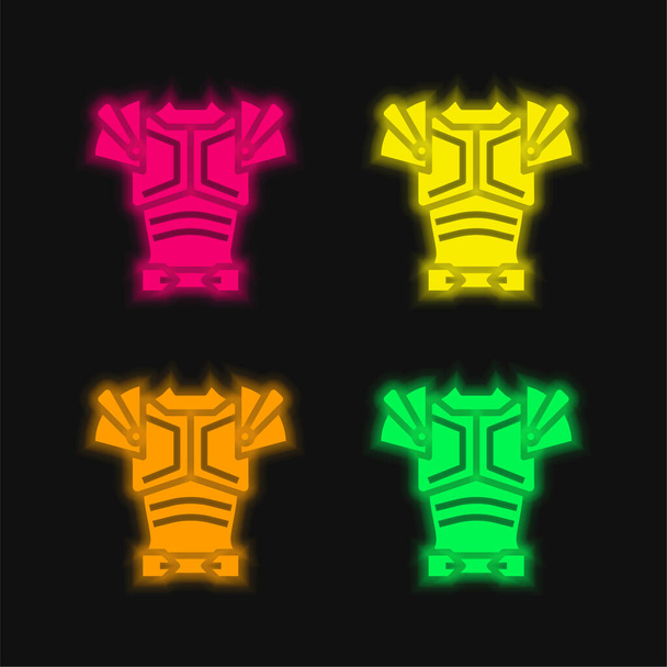 Páncél négy színű izzó neon vektor ikon - Vektor, kép