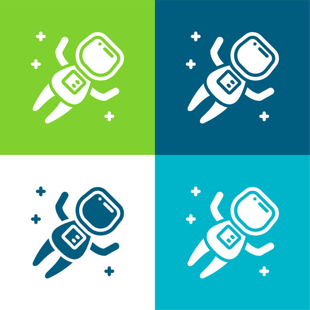 Astronauta Plano de cuatro colores mínimo icono conjunto - Vector, imagen