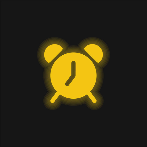Reloj despertador amarillo brillante icono de neón - Vector, Imagen