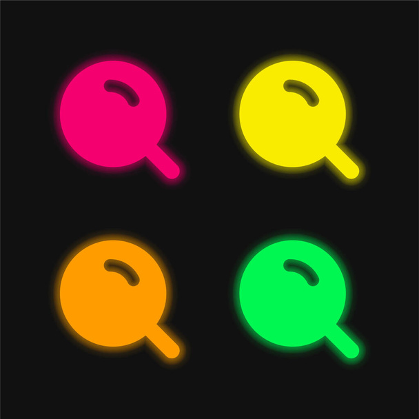 Gran lupa con brillo de cuatro colores brillante icono de vectores de neón - Vector, Imagen