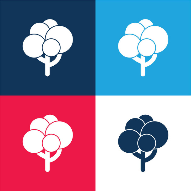 Černý tvar stromu s kuličkami Listová modrá a červená čtyři barvy minimální ikona sada - Vektor, obrázek