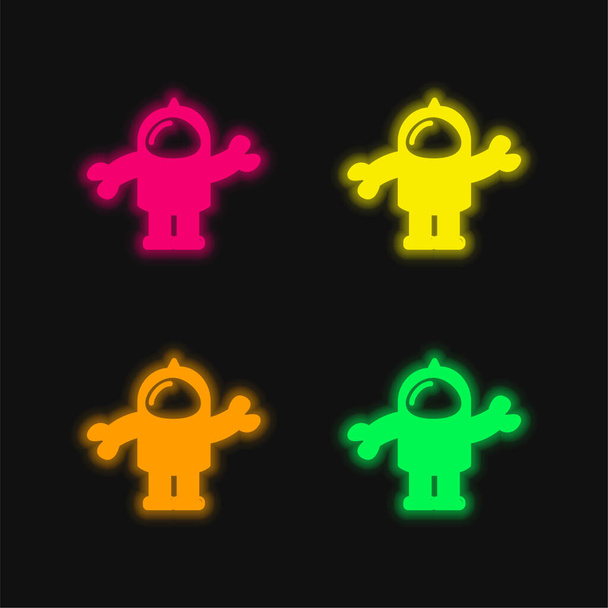 Astronauta Traje de cuatro colores brillante icono de vectores de neón - Vector, imagen
