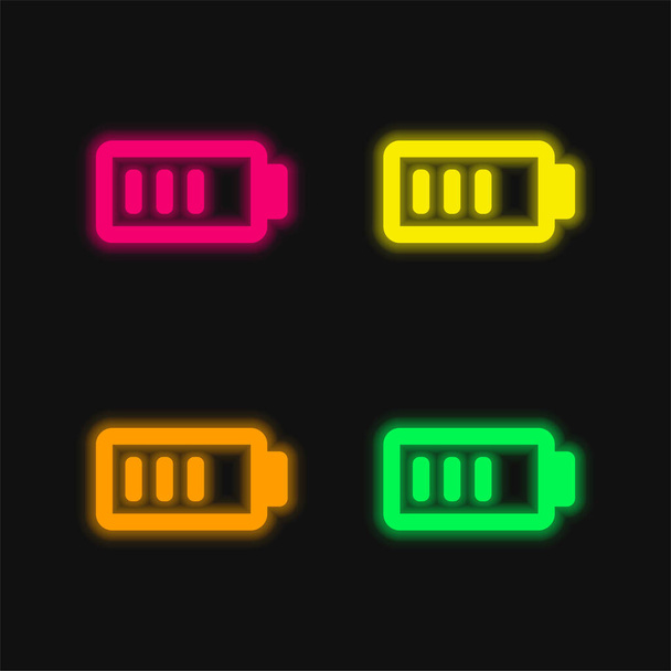 Battery Charge Almost Full four color glowing neon vector icon - Vector, Image