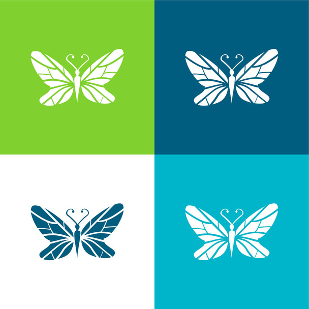 Negro mariposa vista superior con líneas alas diseño plano de cuatro colores mínimo icono conjunto - Vector, Imagen