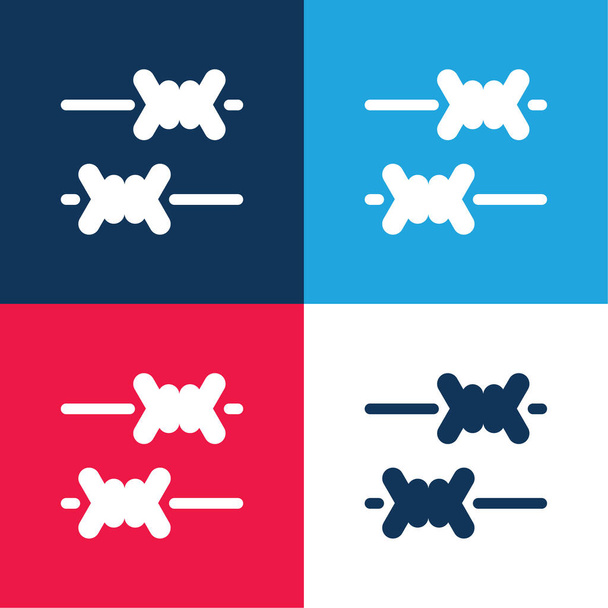 Колючая проволока синий и красный четыре цвета минимальный набор значков - Вектор,изображение