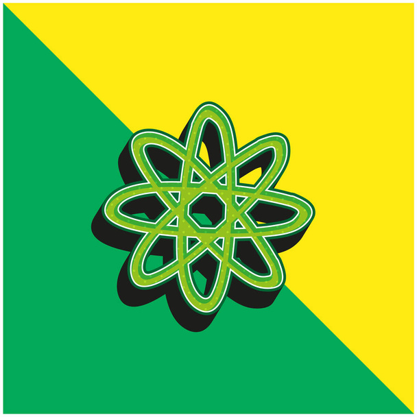 Atom dibujado a mano símbolo verde y amarillo moderno vector 3d icono logo - Vector, imagen