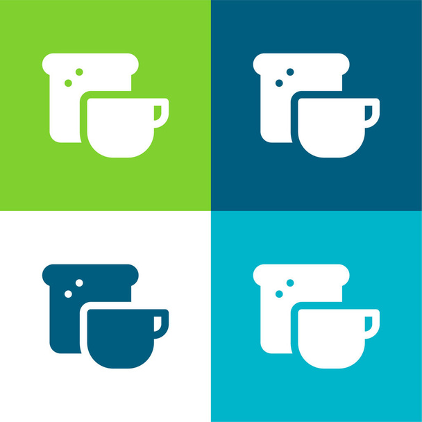 Petit déjeuner Ensemble d'icônes minimal plat quatre couleurs - Vecteur, image