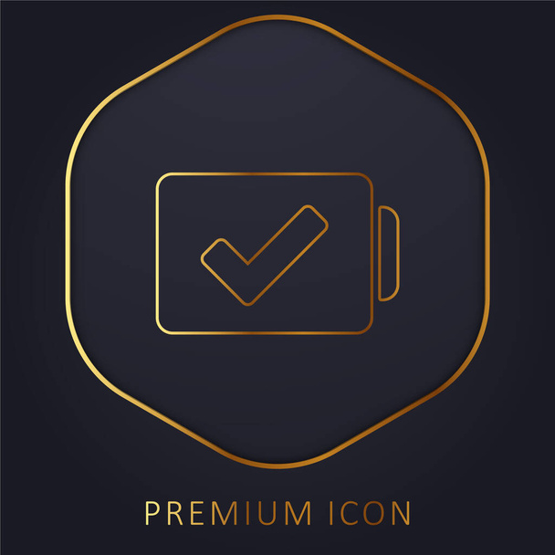 Batterie avec signe de vérification ligne d'or logo premium ou icône - Vecteur, image