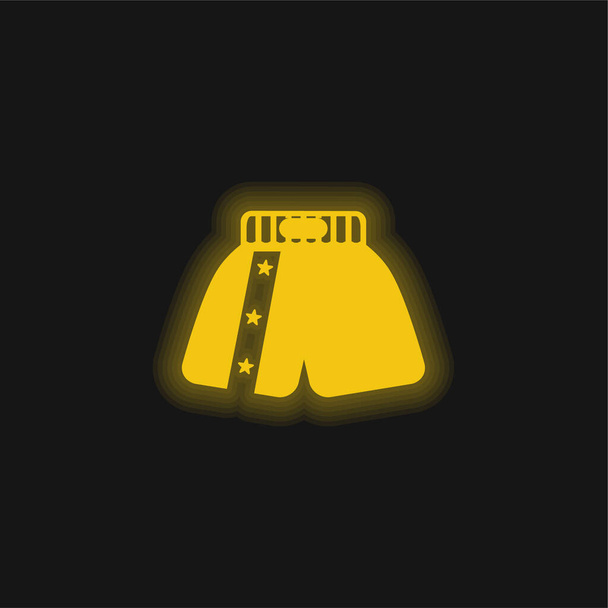 Boxeo Boxeador corto amarillo brillante icono de neón - Vector, imagen
