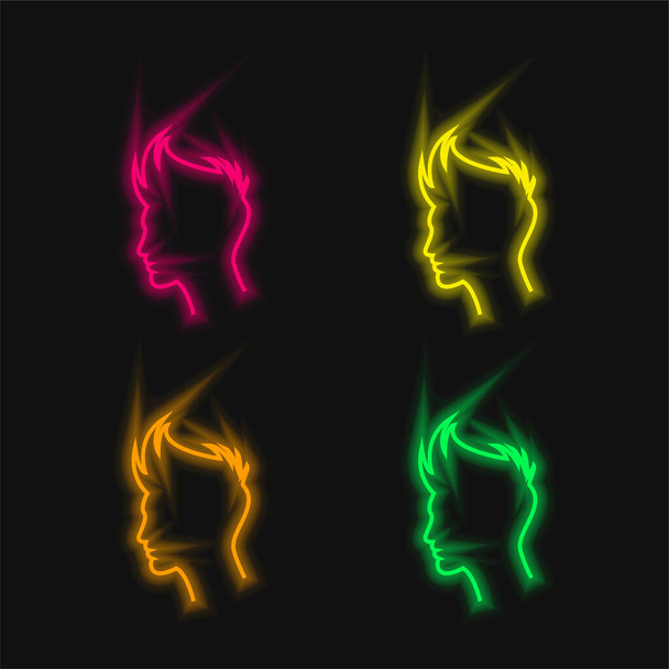 Boy Hair Outline four color glowing neon vector icon - Vector, Image