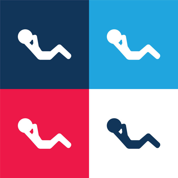 Exercice abdominal bleu et rouge ensemble d'icônes minimes de quatre couleurs - Vecteur, image