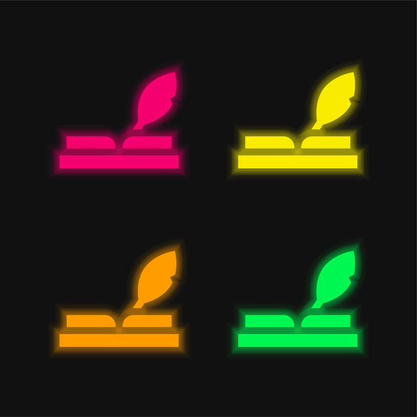 Livro quatro cor brilhante ícone vetor de néon - Vetor, Imagem