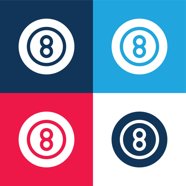 Billard blau und rot vier Farben minimales Symbol-Set - Vektor, Bild