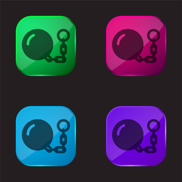 Μπάλα και αλυσίδα τέσσερις εικονίδιο κουμπί γυαλί χρώμα - Διάνυσμα, εικόνα