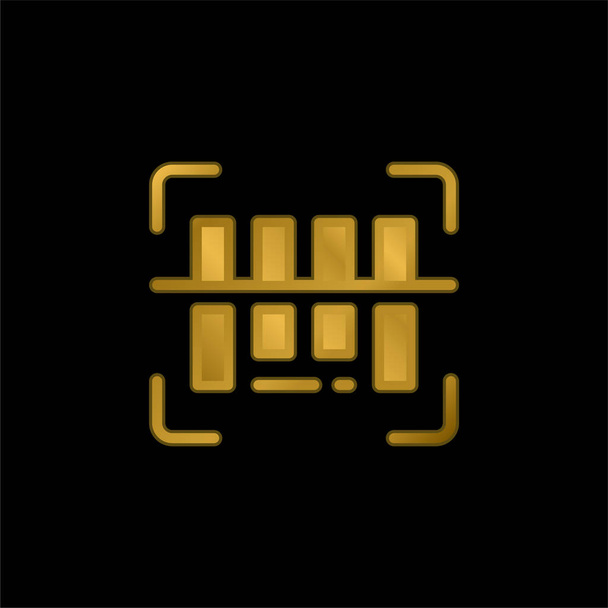 Bars Code gold plated metalic icon or logo vector - Vector, Image