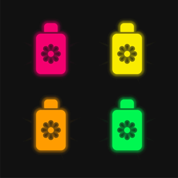 Vücut losyonu dört renk parlayan neon vektör simgesi - Vektör, Görsel