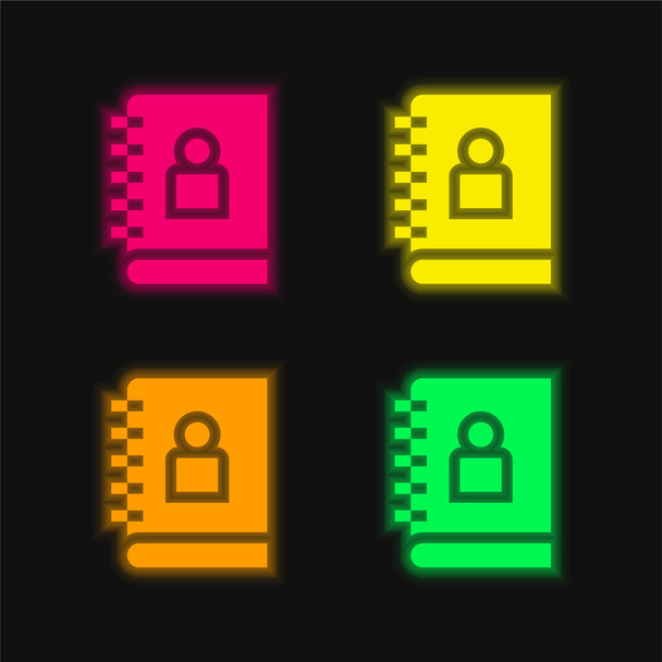 Carnet d'adresses icône vectorielle néon éclatante à quatre couleurs - Vecteur, image