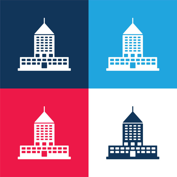 Nagy épület kék és piros négy szín minimális ikon készlet - Vektor, kép
