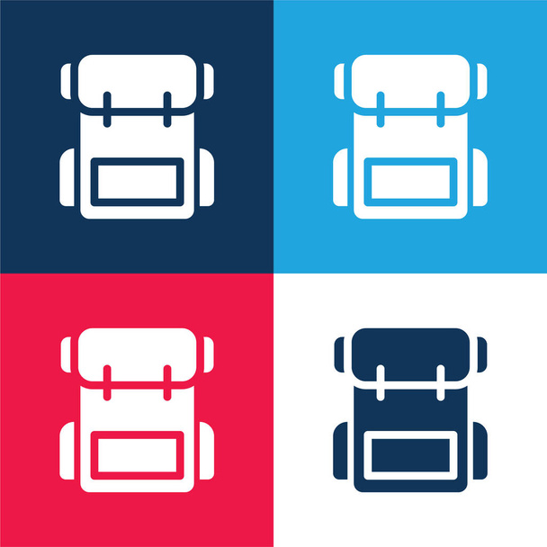 Backpack blue and red four color minimal icon set - Vector, Image