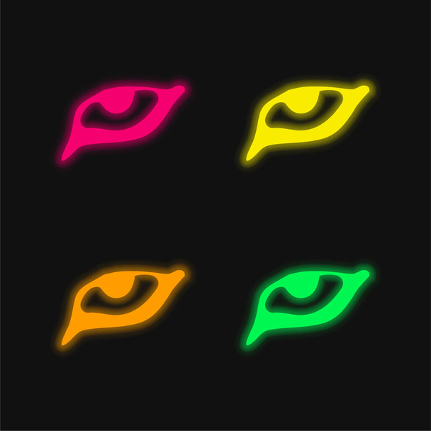 Animal Eye four color glowing neon vector icon - Vector, Image