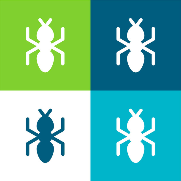 Ant Flat cztery kolory minimalny zestaw ikon - Wektor, obraz