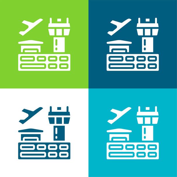 Airport Flat vier kleuren minimale pictogram set - Vector, afbeelding