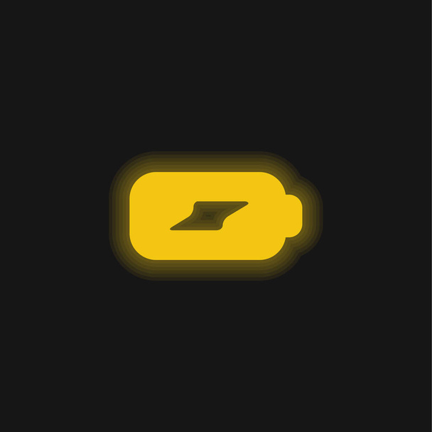 Batería Cargar amarillo brillante icono de neón - Vector, Imagen