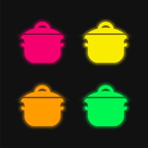 Big Pot quattro colori incandescente icona vettoriale al neon - Vettoriali, immagini