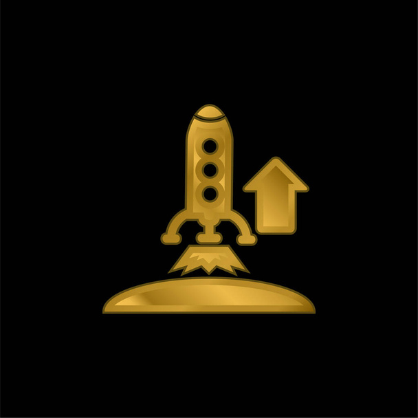 Ascending Rocket gold plated metalic icon or logo vector - Vector, Image