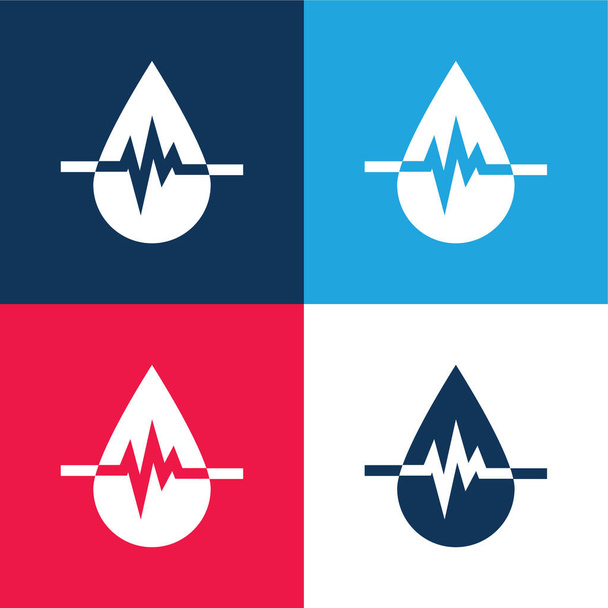 Donación de sangre azul y rojo conjunto de iconos mínimo de cuatro colores - Vector, Imagen