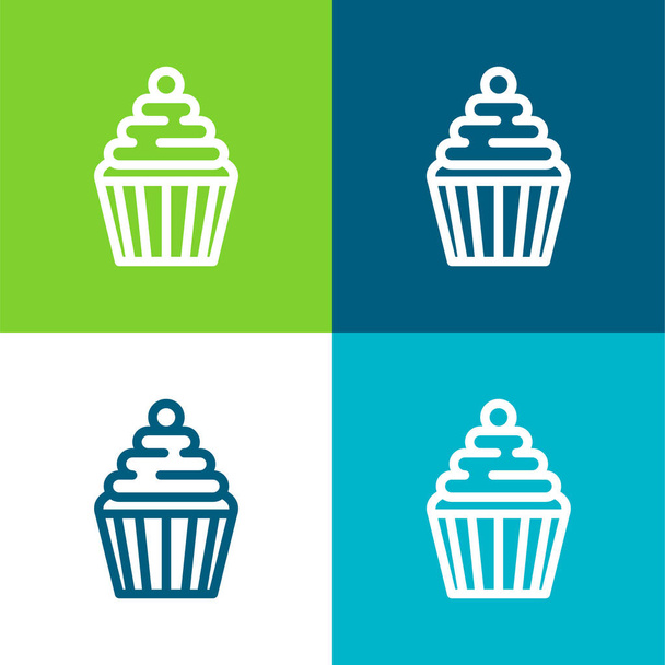 Big Cupcake With Cherry Flat four color minimal icon set - Vector, Image