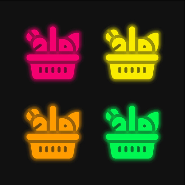 Košík čtyři barvy zářící neonový vektor ikona - Vektor, obrázek