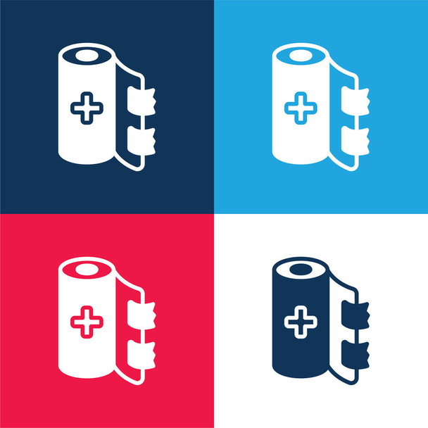 Vendaje azul y rojo de cuatro colores mínimo icono conjunto - Vector, imagen