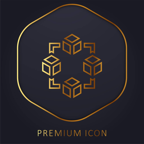 Blockchain línea de oro logotipo premium o icono - Vector, imagen