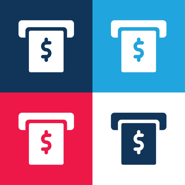 ATM azul e vermelho conjunto de ícones mínimos de quatro cores - Vetor, Imagem