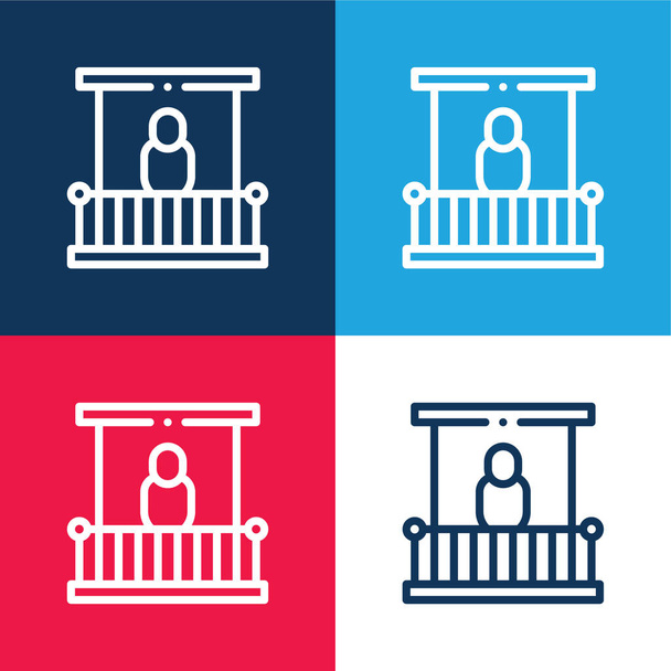 Balcony blue and red four color minimal icon set - Vector, Image