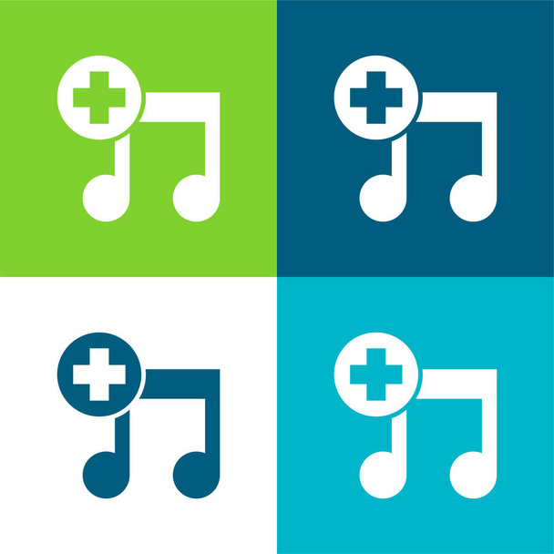 Voeg Song Interface Symbool Vlak vier kleuren minimale pictogram set toe - Vector, afbeelding