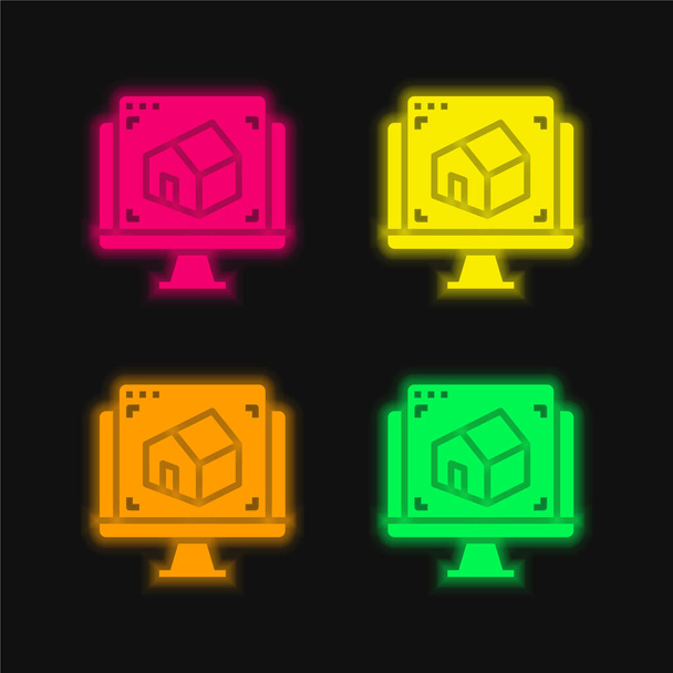 3d четырехцветный светящийся неоновый вектор значок - Вектор,изображение