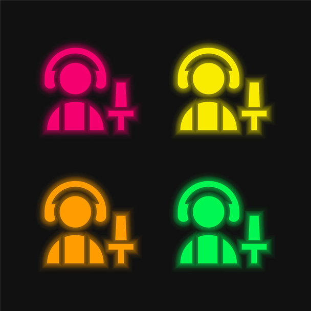 Aircraft quattro colori luminosi icona vettoriale al neon - Vettoriali, immagini