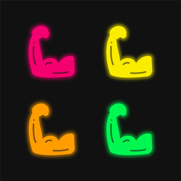 Бицепсы четырехцветный светящийся неоновый вектор значок - Вектор,изображение